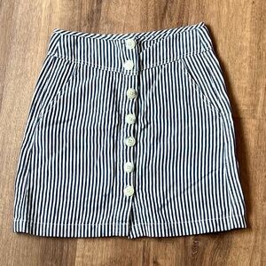 Rag Poets Blue White Stripe Linen/Cotton Button Down Skirt Sz XS